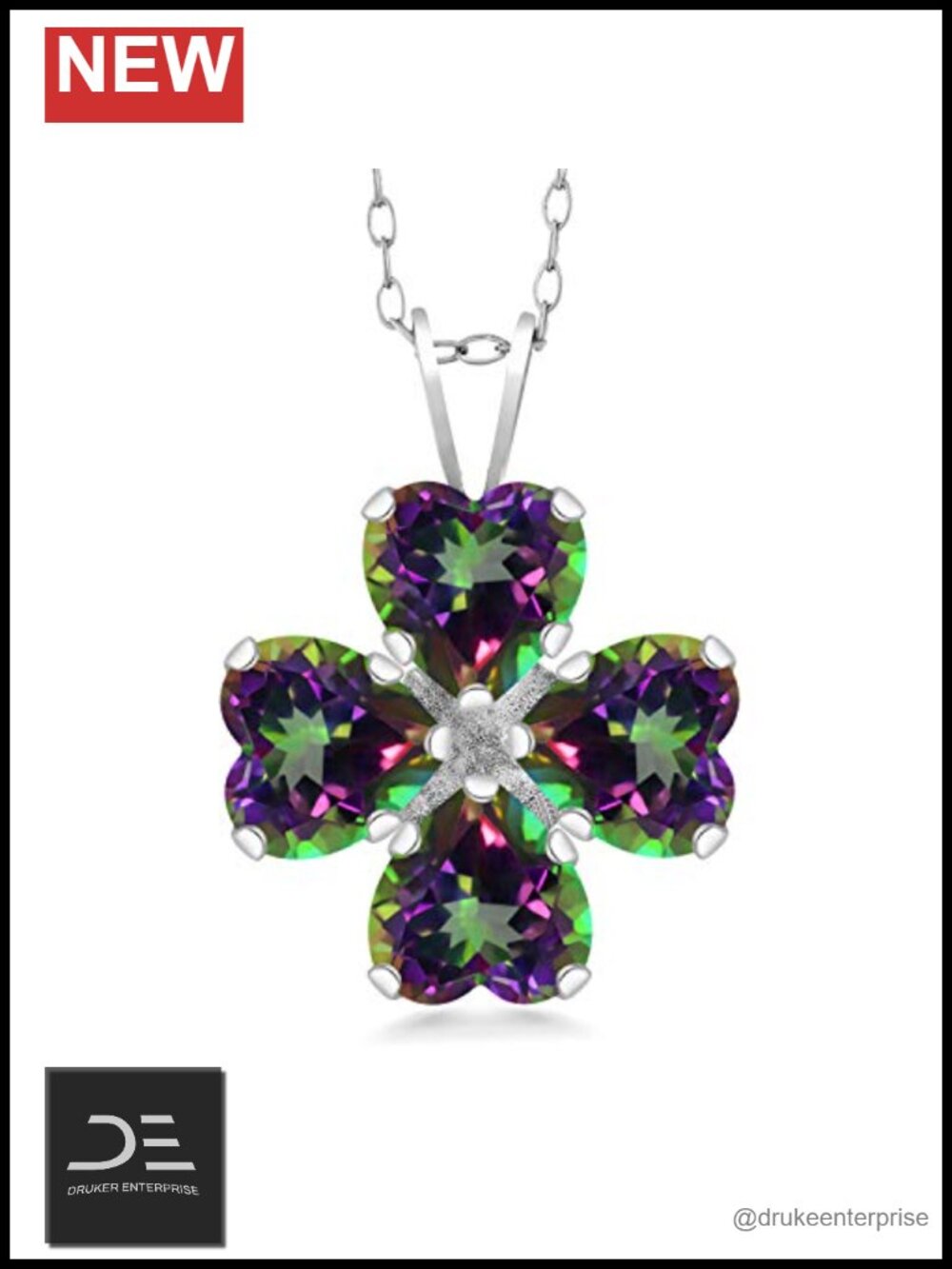 Green Mystic Topaz Heart Pendant Necklace in 925 Sterling Silver